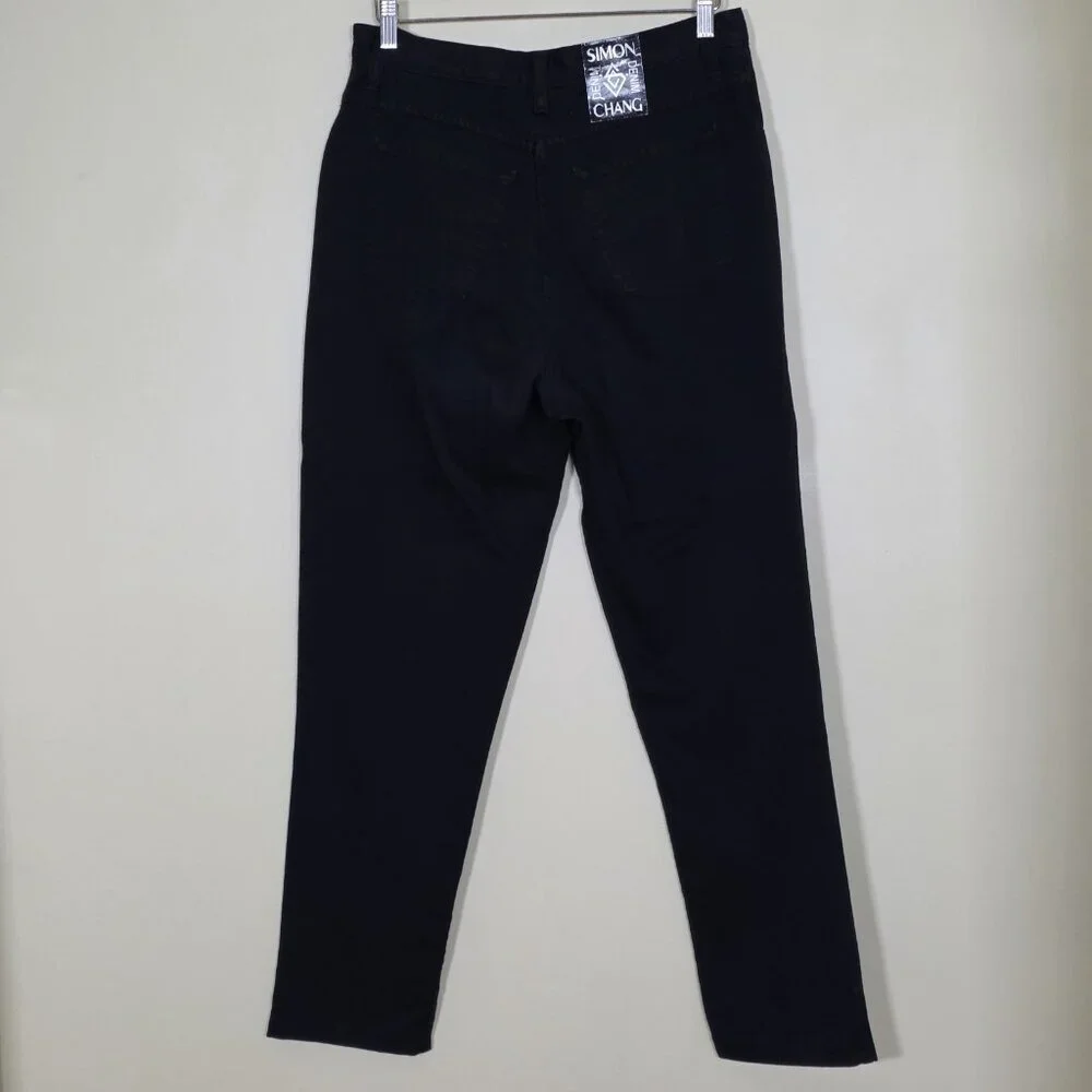 Simon Chang Jeans Women 14 Black High Rise Cotton Denim Canada Made Straight Leg - Picture 2 of 16
